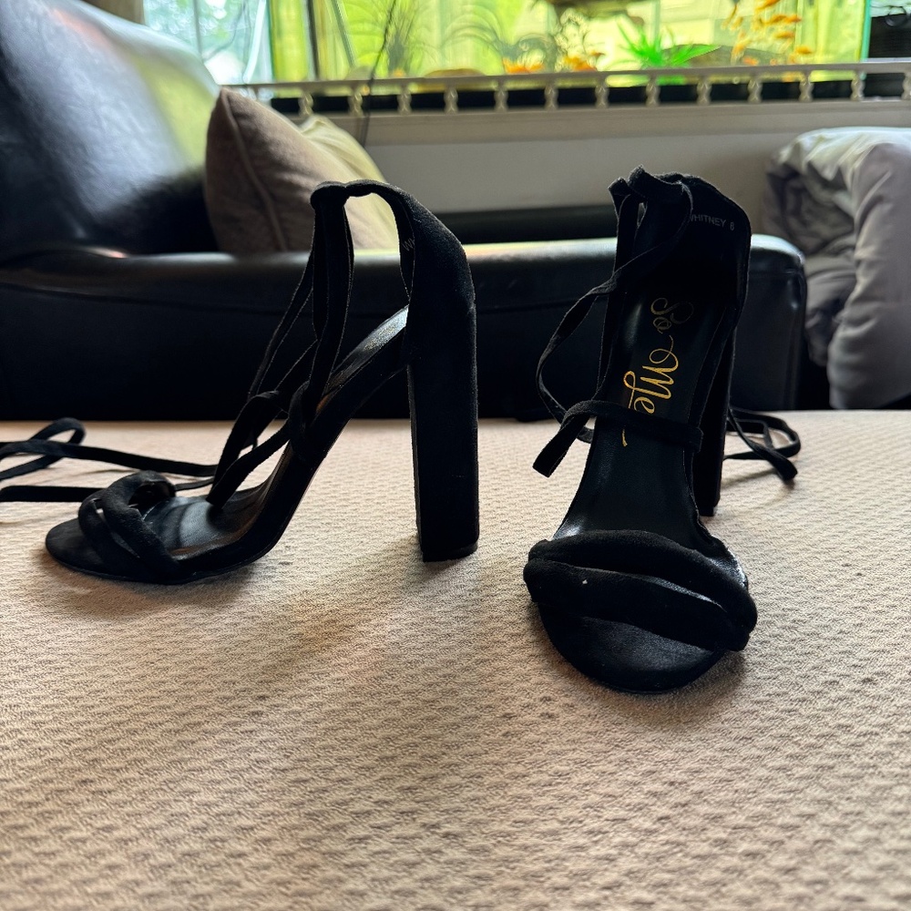 black wrap around heels